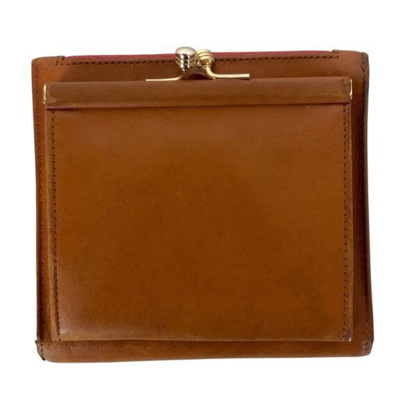 Vintage Dooney & Bourke All-Weather Leather French Wallet Red Tan Snap Closure - Picture 2 of 8